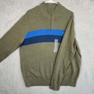 NEW Original Penguin Sweater Mens XL Olive Green Blue Quarter Zip Long Sleeve
